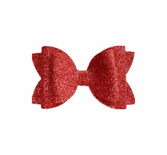 All Red Faux Leather Fine Glitter Double Stack Bow|Headband