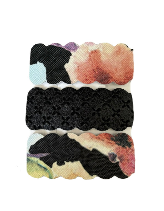 Black Flower Faux Leather Snap Clips