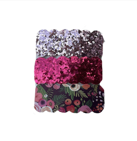 Pink & Lavender Floral Faux Leather Snap Clips