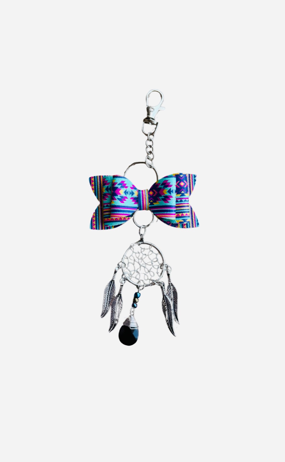 Geometric Dreamcatcher Faux Leather Mini Bow Keychain