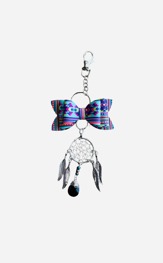 Geometric Dreamcatcher Faux Leather Mini Bow Keychain