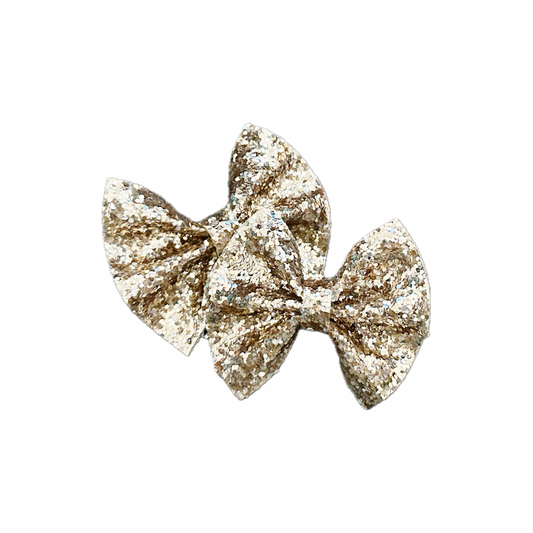 Light Gold Faux Leather Chunky Glitter Pinch Bow Piggy Set