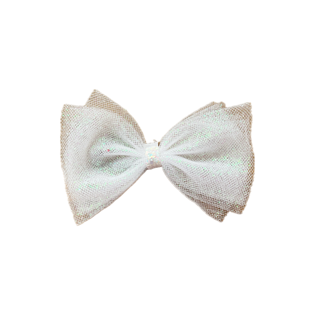 White Shimmer Tulle Bow|Headband