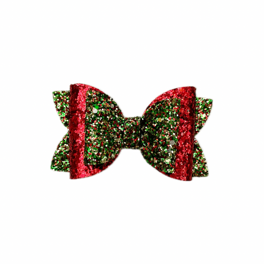 Christmas Night Faux Leather Chunky Glitter Double Stack Bow|Headband