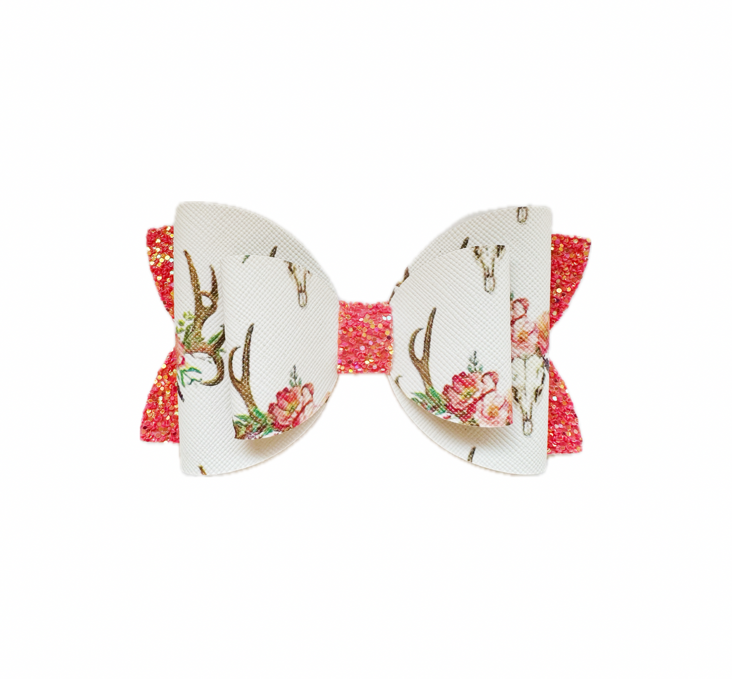 Antler Faux Leather Chunky Glitter Double Stack Bow|Headband