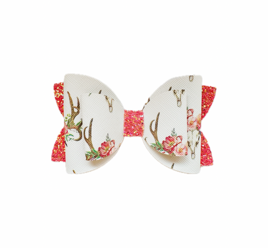 Antler Faux Leather Chunky Glitter Double Stack Bow|Headband