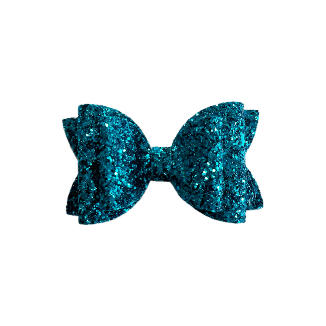 Blue/Teal Faux Leather Chunky Glitter Double Stack Bow|Headband
