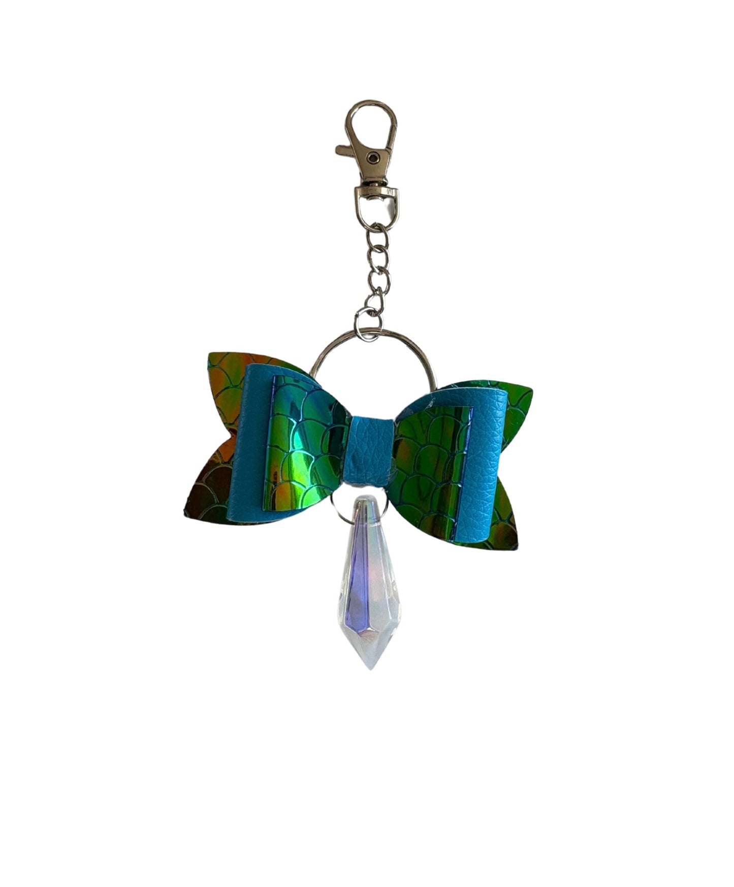 Blue and Green Mermaid Faux Leather Mini Bow Keychain