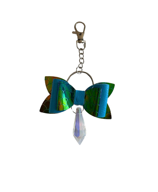 Blue and Green Mermaid Faux Leather Mini Bow Keychain