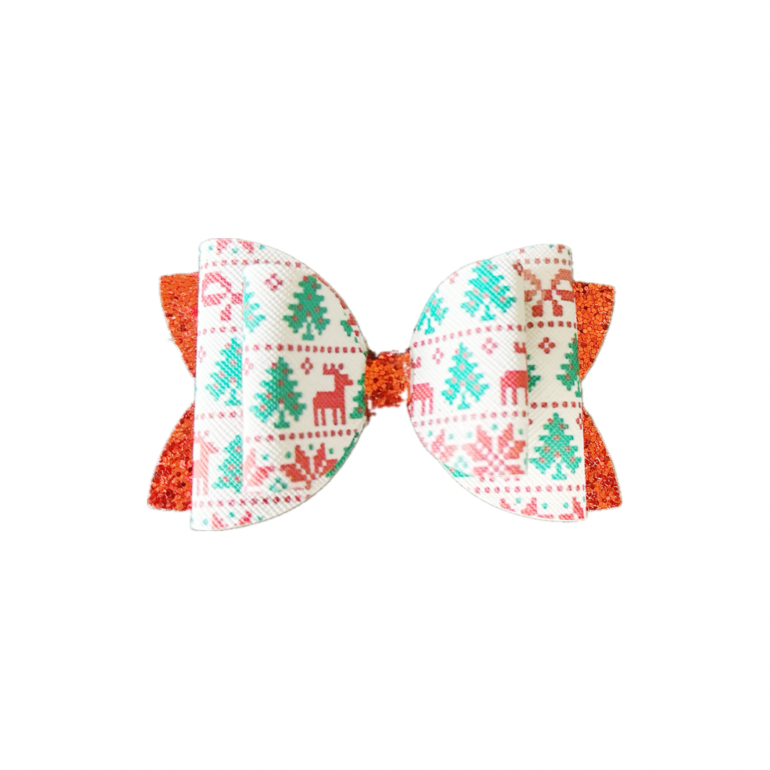Home for the Holidays Faux Leather Chunky Glitter Double Stack Bow|Headband