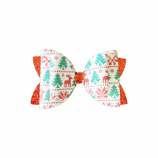 Home for the Holidays Faux Leather Chunky Glitter Double Stack Bow|Headband