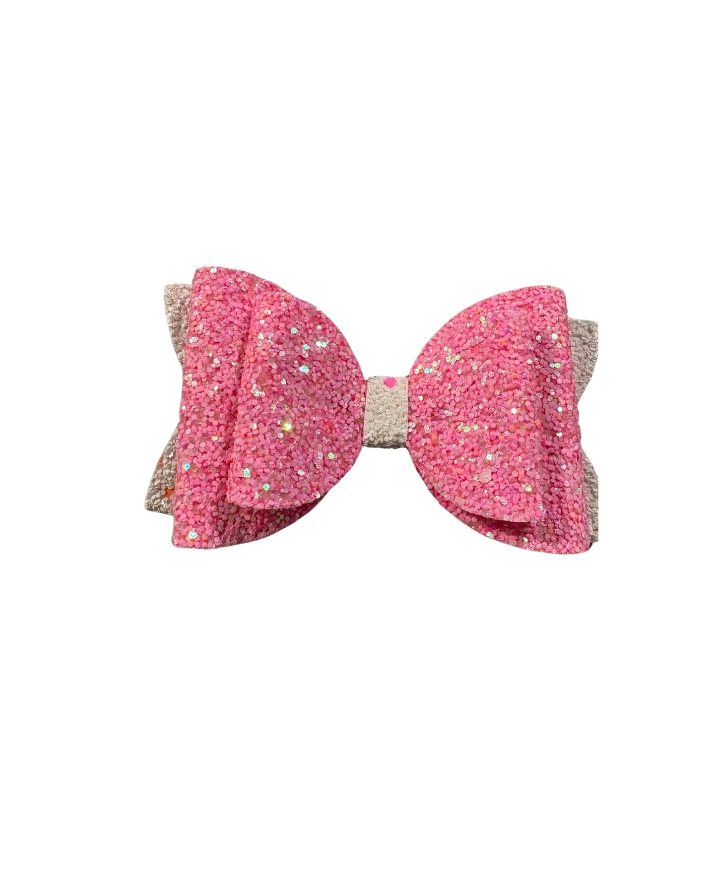 Chunky Pink Glitter Faux Leather Double Stack Bow