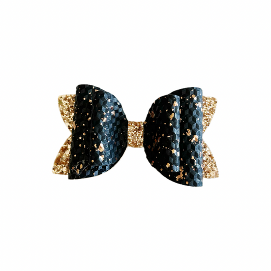Rose Gold and Black Faux Leather Chunky Glitter Double Stack Bow|Headband