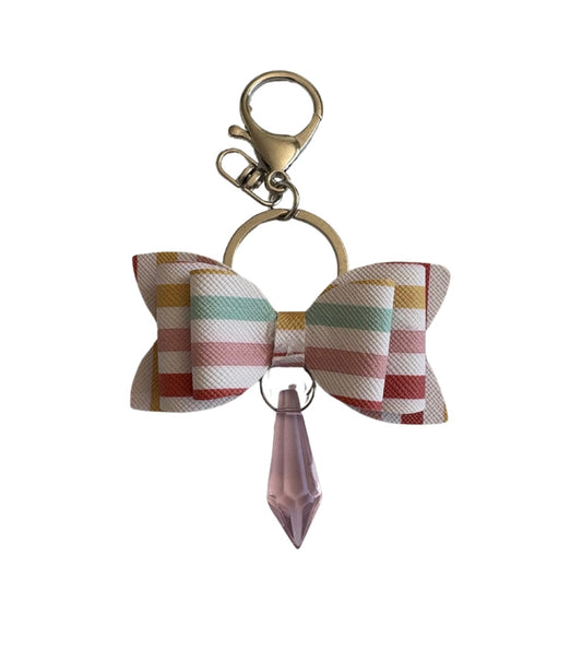 Multicolor Striped Faux Leather Mini Bow Keychain