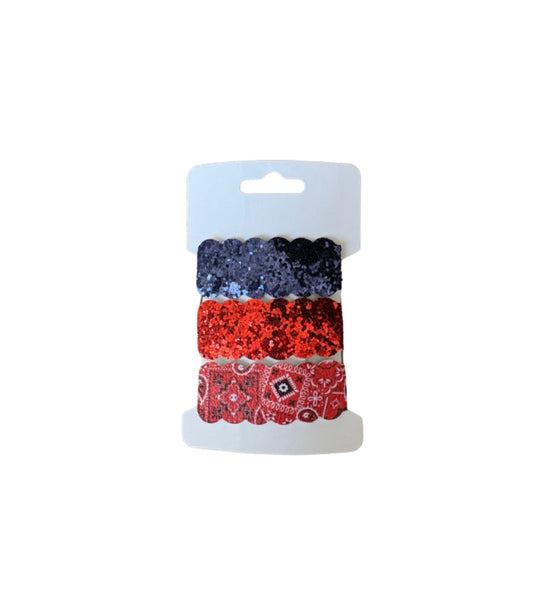 Blue and Red Paisley Faux Leather Snap Clips