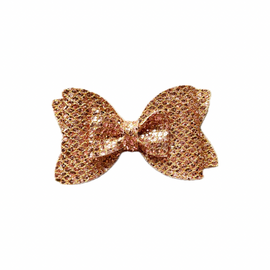 Rose Gold Faux Leather Fine Glitter Double Stack/Pinch Bow|Headband