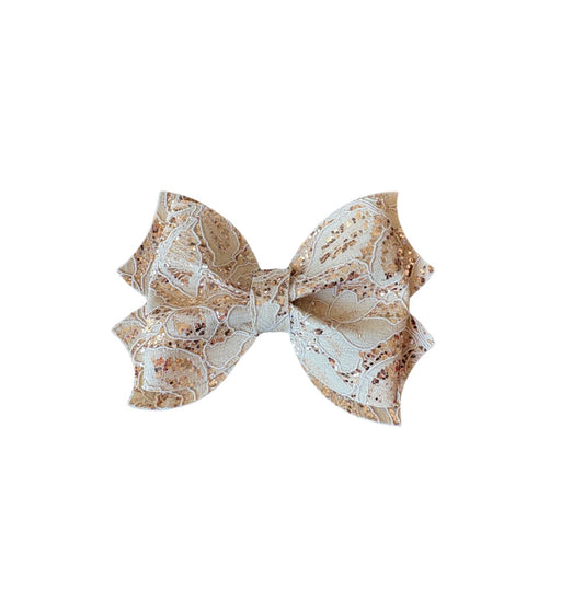 Gold Lace Faux Leather Double Stack Bow
