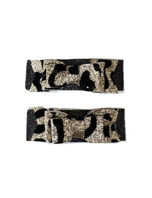 Cheetah Mini Bow Faux Leather Snap Clips Duo