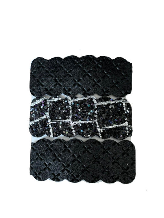 Black Snake Skin Faux Leather Snap Clips