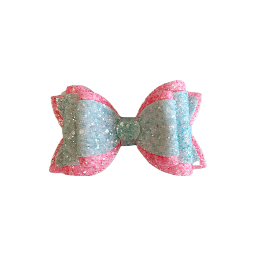 Cotton Candy Faux Leather Chunky Glitter Double Stack Bow|Headband