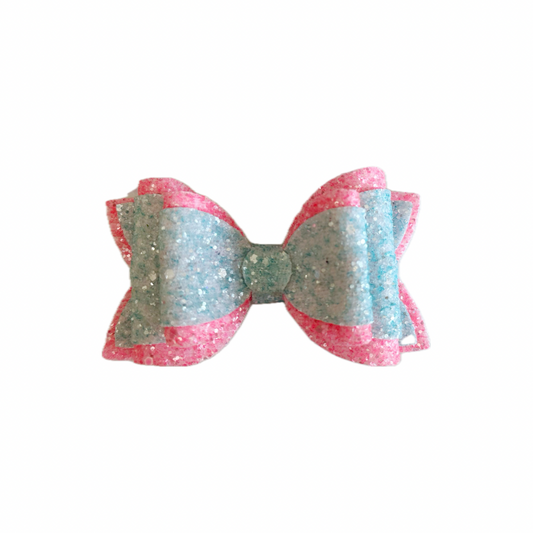 Cotton Candy Faux Leather Chunky Glitter Double Stack Bow|Headband