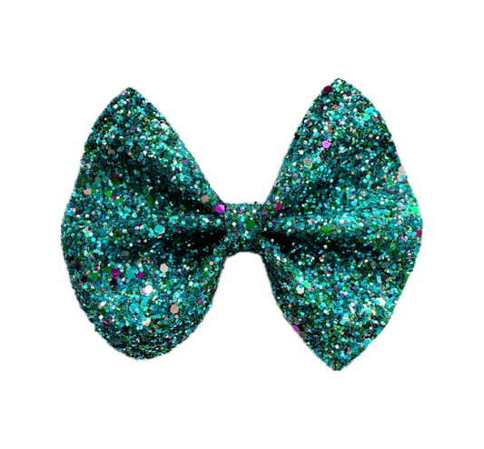 Teal Confetti Faux Leather Chunky Glitter Pinch Bow|Headband