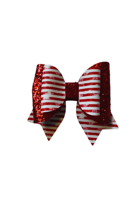 Red Stripes Double Stack Faux Leather Bow