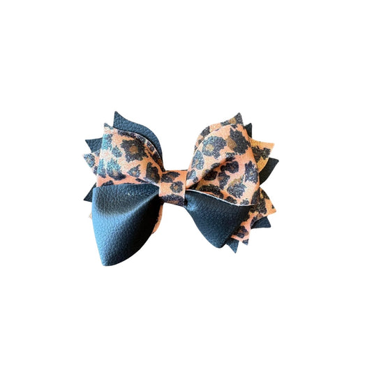Cheetah Faux Leather Twist Pinch Bow