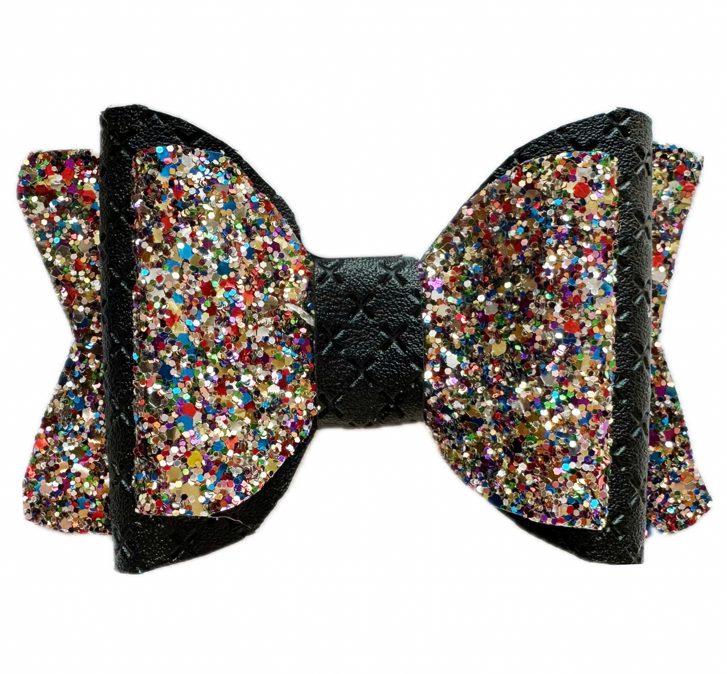 Party Time Faux Leather Chunky Glitter Double Stack Bow|Headband