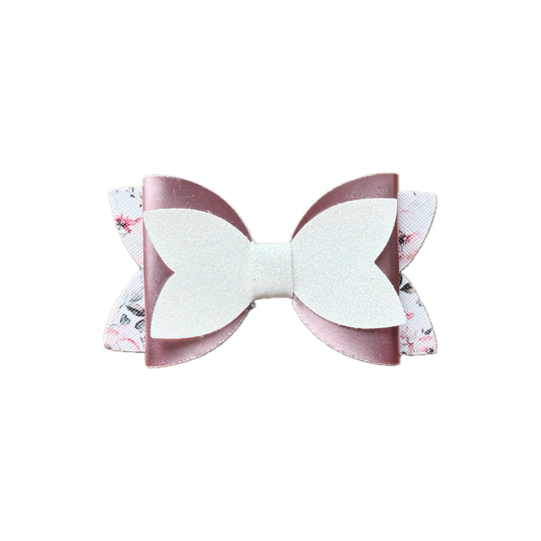 Floral Dusty Pink Faux Leather Layered Bow|Headband
