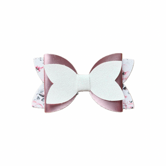 Floral Dusty Pink Faux Leather Layered Bow|Headband