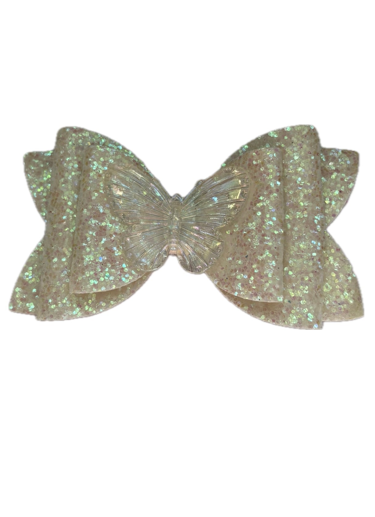 Iridescent Pink Butterfly Faux Leather Double Stack Bow|Headband