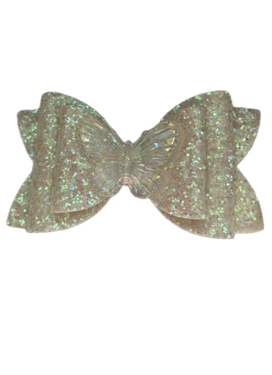 Iridescent Pink Butterfly Faux Leather Double Stack Bow|Headband