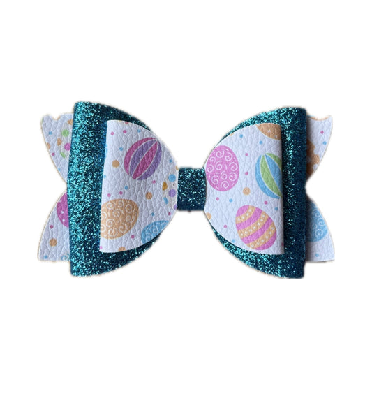 Easter Egg Double Stack Faux Leather Bow|Headband