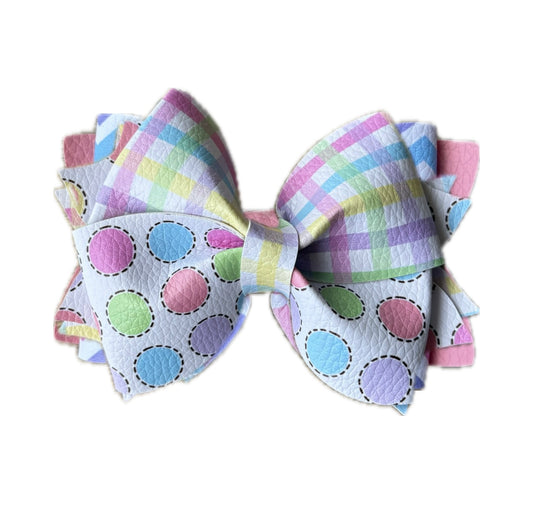 Plaid & Dots Twist Faux Leather Double Stack Pinch Bow|Headband