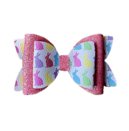 Pink Bunny Double Stack Faux Leather Bow|Headband