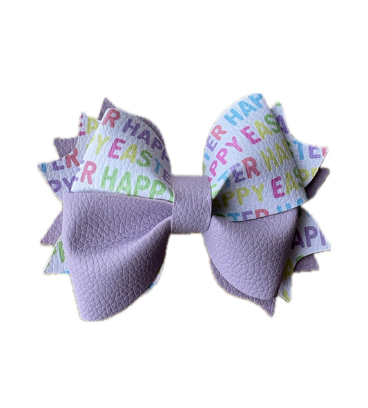 Purple Happy Easter Faux Leather Twist Pinch Bow|Headband