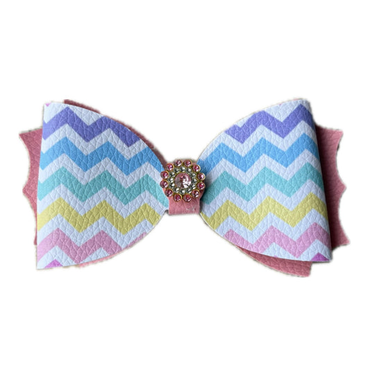Chevron Scalloped Faux Leather Bow|Headband