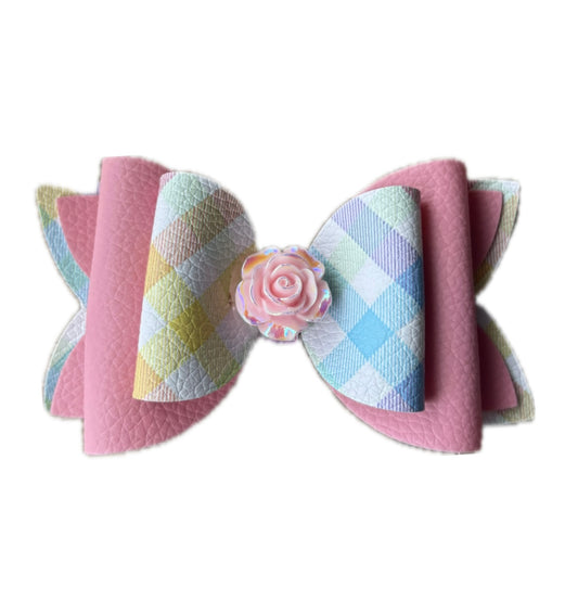 Easter Rose Double Stack Faux Leather Bow|Headband