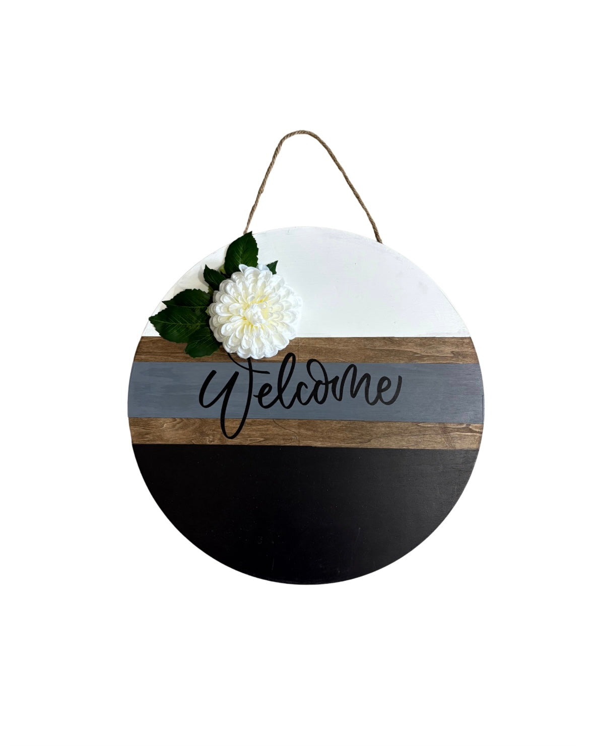 Gray and B&W Welcome Wooden Door Hanger