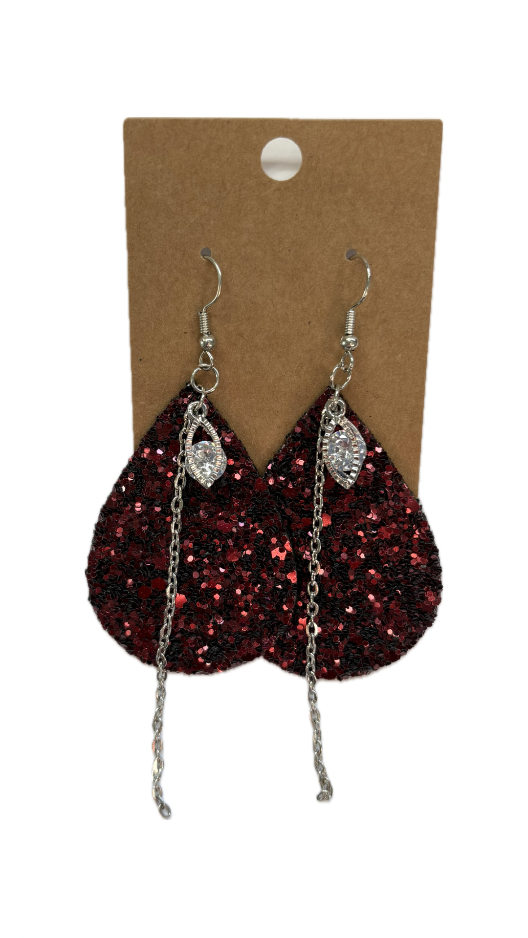 Maroon Teardrop Faux Leather Earring