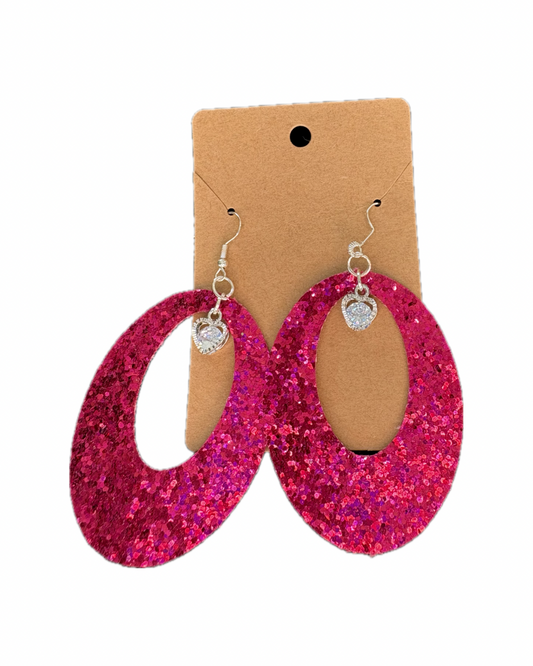 Fuchsia Heart Faux Leather Earrings