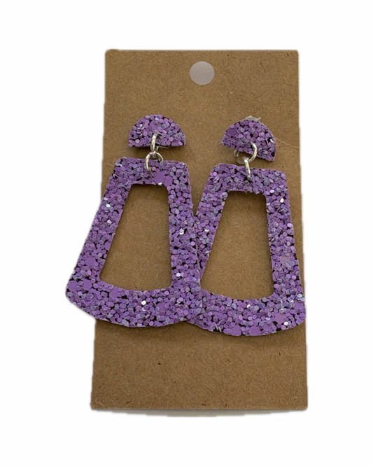 Purple Geometric Faux Leather Earrings