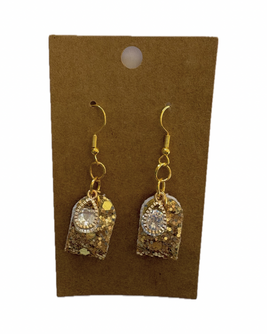 Gold Diamond Looped Faux Leather Earrings