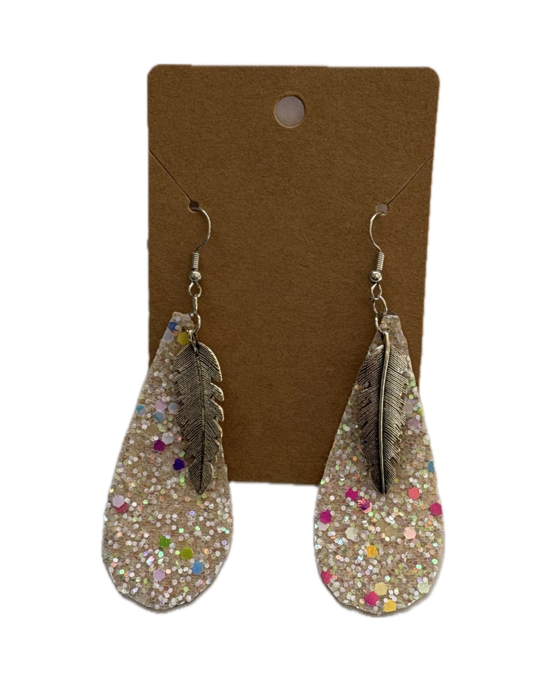 Rainbow Feather Faux Leather Earrings