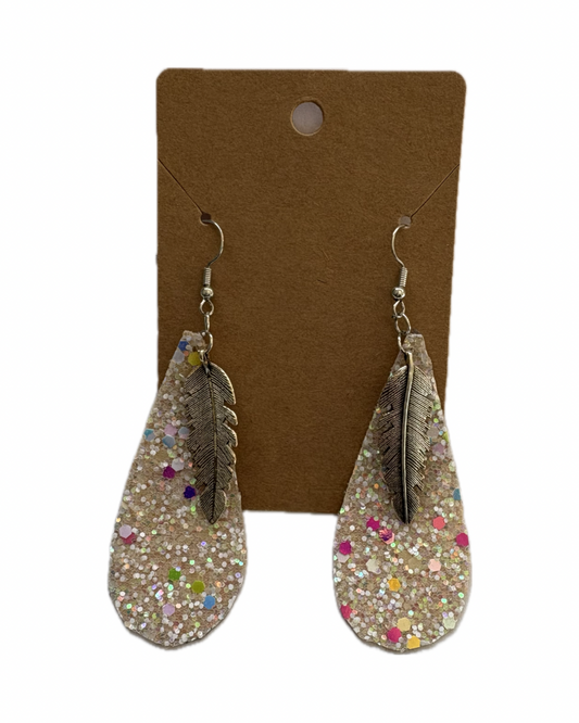 Rainbow Feather Faux Leather Earrings