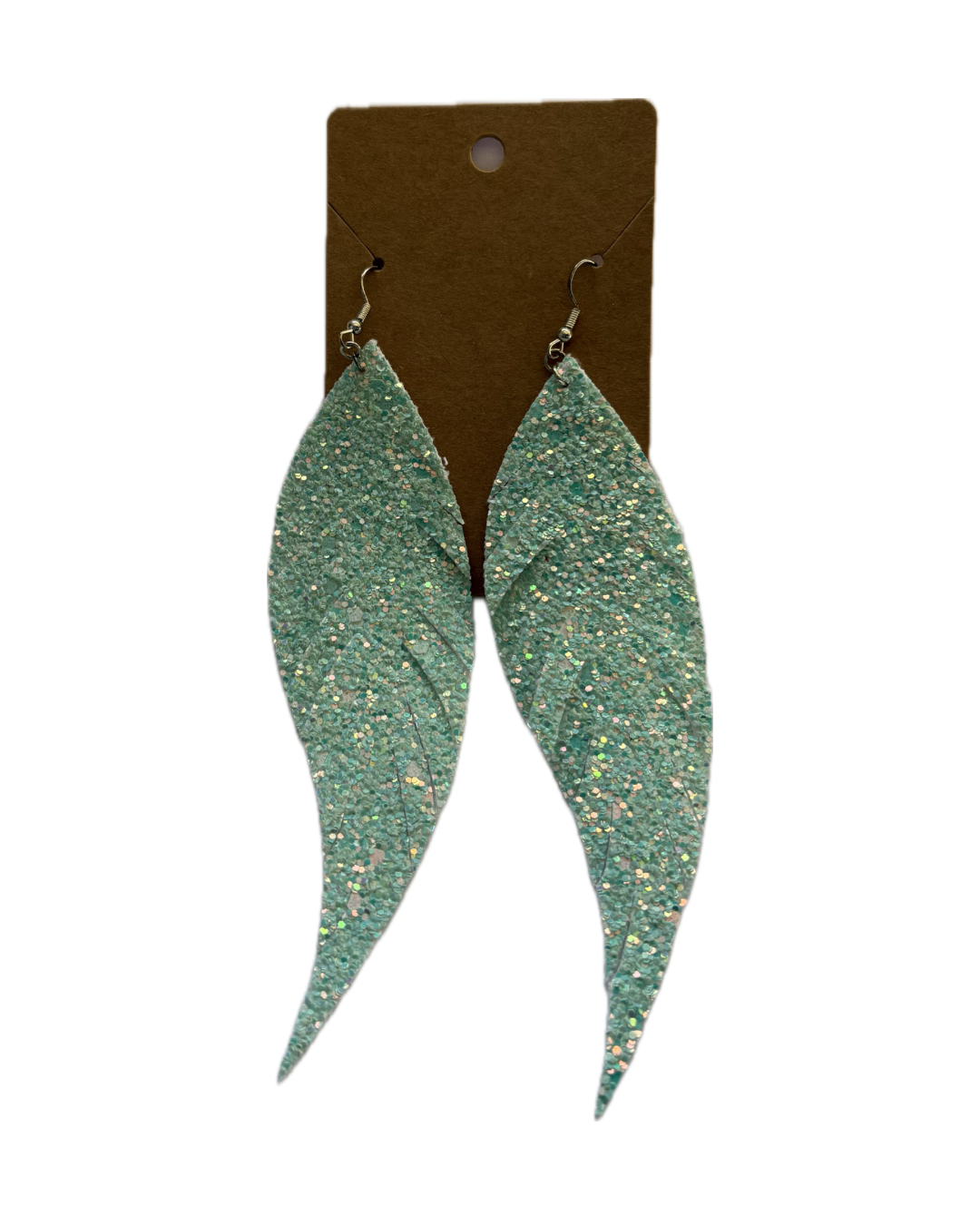 Mint Green Feather Faux Leather Earrings