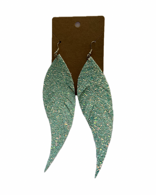 Mint Green Feather Faux Leather Earrings