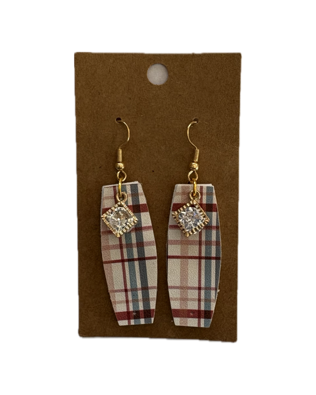 Pink Plaid Faux Leather Earrings