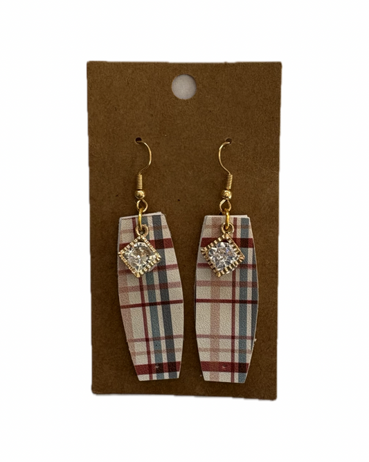 Pink Plaid Faux Leather Earrings